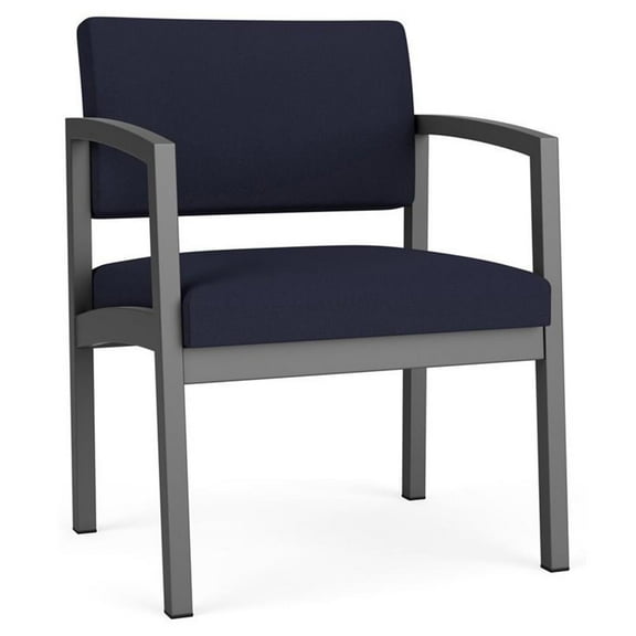 Lesro Lenox Steel Fabric Oversize Waiting Room Guest Chair in Charcoal/Open House Navy