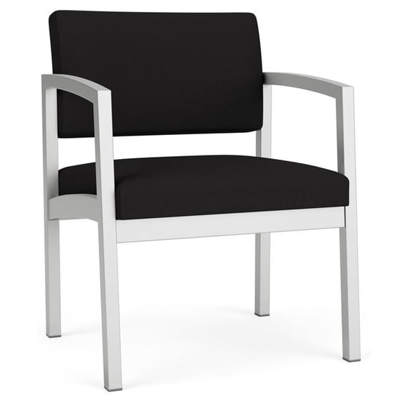 Lesro Lenox Steel Fabric Oversize Waiting Room Guest Chair in Silver/Open House Black
