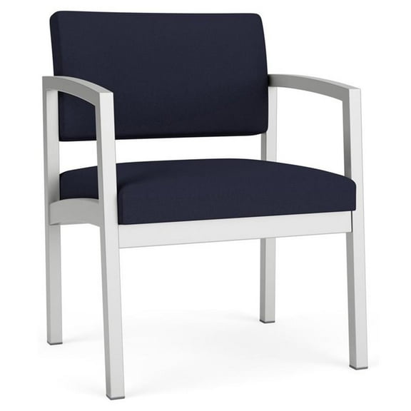 Lesro Lenox Steel Fabric Oversize Waiting Room Guest Chair in Silver/Open House Navy