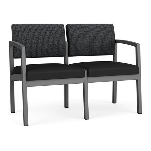 Lesro Lenox Steel Fabric Reception Waiting Room Guest Loveseat in Charcoal/Nocturnal/Castillo Black