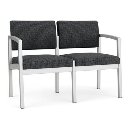 Lesro Lenox Steel Fabric Reception Waiting Room Guest Loveseat in Silver/Adler Nocturnal Black