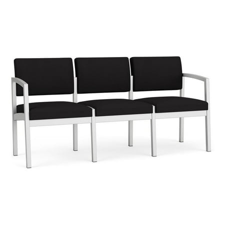 Lesro Lenox Steel Modern Fabric Waiting Room Guest Sofa in Silver/Open House Black