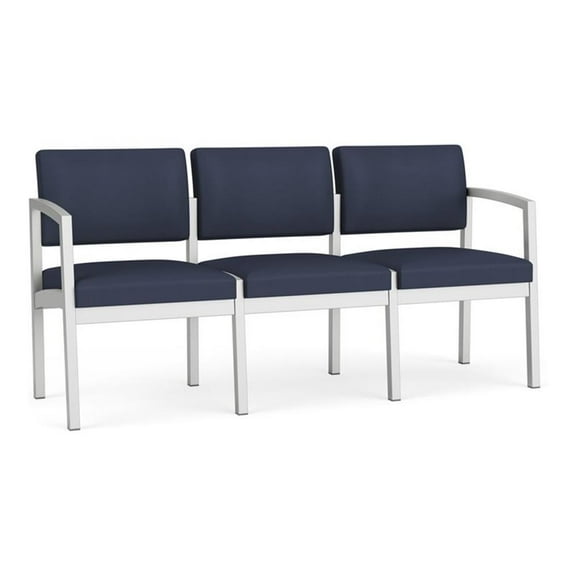 Lesro Lenox Steel Modern Polyurethane Waiting Room Guest Sofa in Silver/Castillo Batik Blue