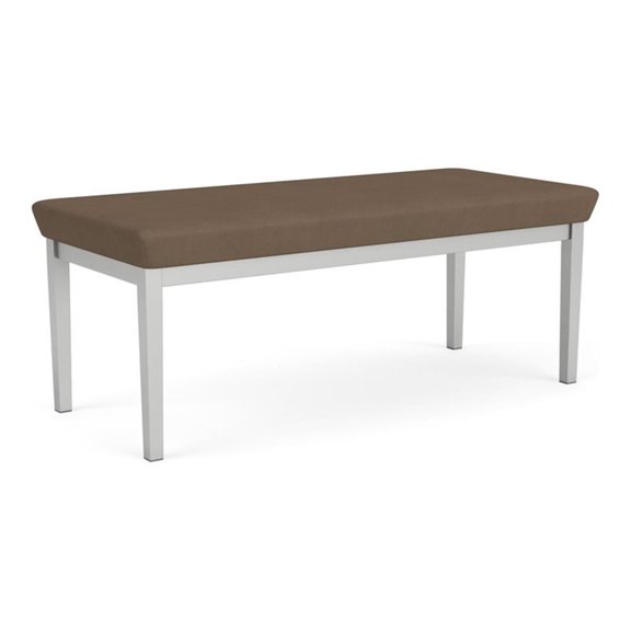 Lesro Lenox Steel Polyurethane 2-Seat Waiting Room Guest Bench in Silver/Castillo Quarry Brown