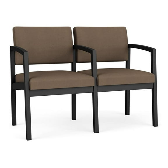 Lesro Lenox Steel Polyurethane 2-Seat Waiting Room Guest Reception Chair in Black/Castillo Quarry