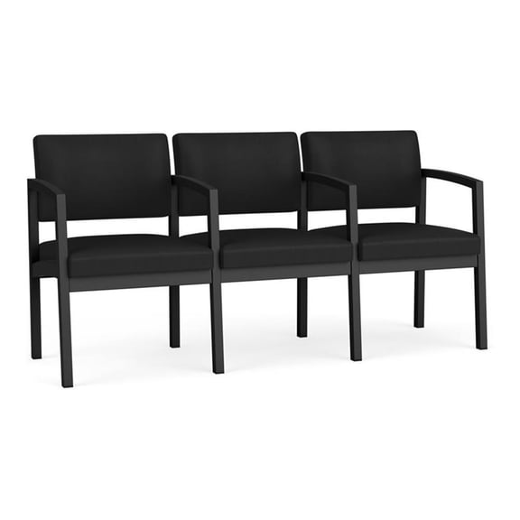 Lesro Lenox Steel Polyurethane 3-Seat Waiting Room Guest Reception Chair in Black/Castillo Black