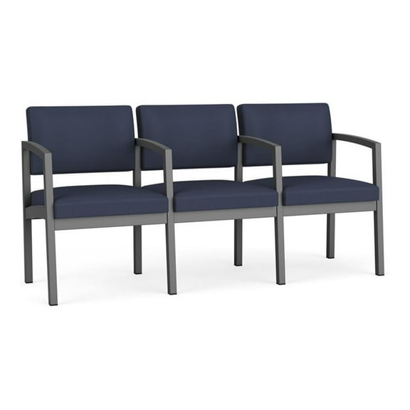 Lesro Lenox Steel Polyurethane 3-Seat Waiting Room Guest Reception Chair in Charcoal/Blue