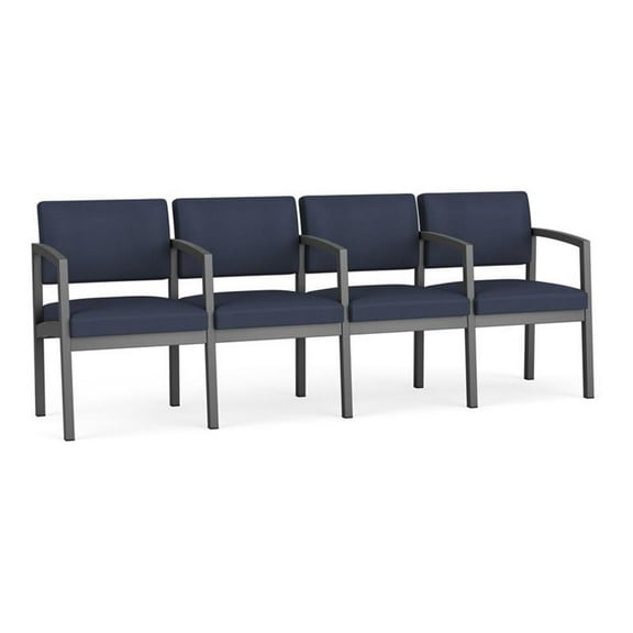 Lesro Lenox Steel Polyurethane 4-Seat Waiting Room Guest Reception Chair in Charcoal/Blue