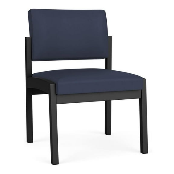 Lesro Lenox Steel Polyurethane Armless Waiting Room Guest Chair in Black/Castillo Batik Blue