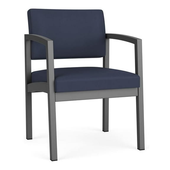 Lesro Lenox Steel Polyurethane Guest Waiting Room Guest Chair in Charcoal/Castillo Batik Blue