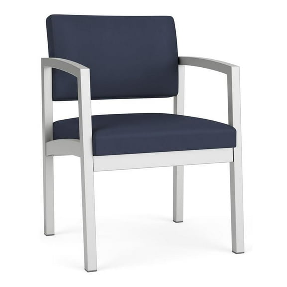 Lesro Lenox Steel Polyurethane Guest Waiting Room Guest Chair in Silver/Castillo Batik Blue