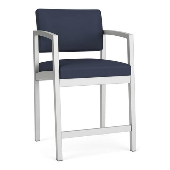 Lesro Lenox Steel Polyurethane Hip Waiting Room Guest Chair in Silver/Castillo Batik Blue