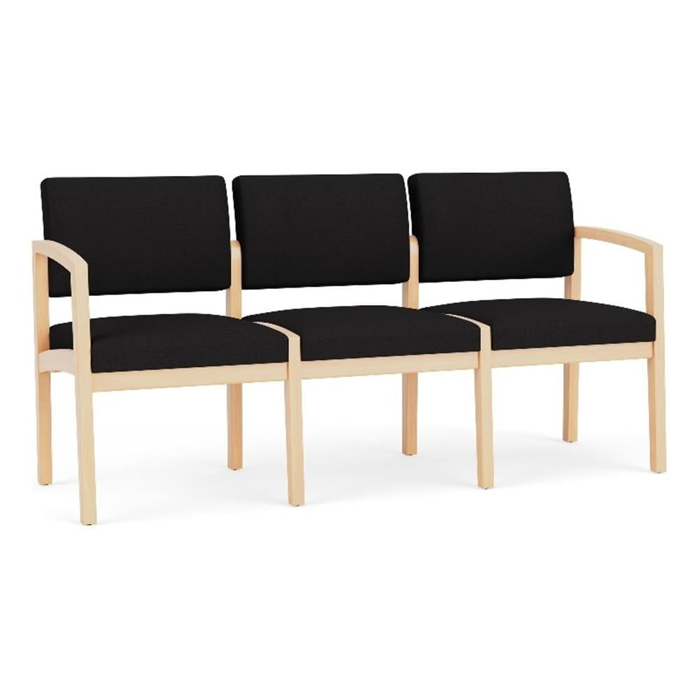 Lenox Natural Wood 3-Seat Reception Bench with Black Cushions