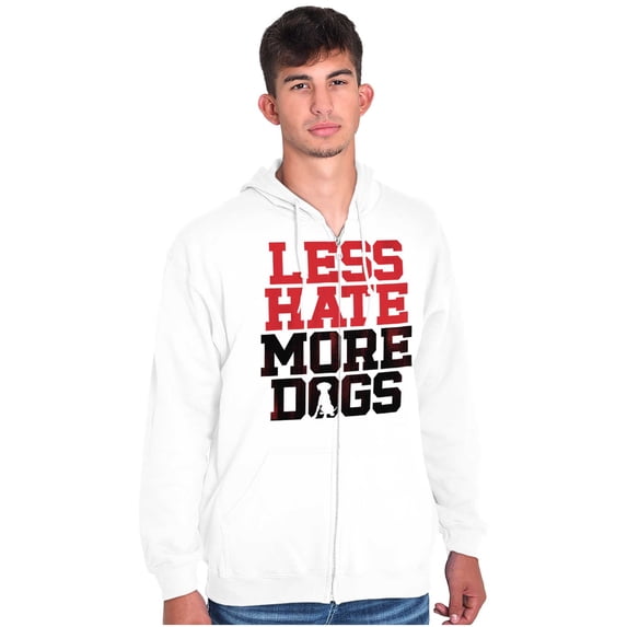 Less Hate More Dogs Peace Relaxed Pet Unisex Fleece Graphic Zip Up Hoodie Brisco Brands 2X