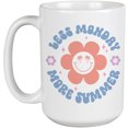 thumbnail image 1 of Less Monday, More Summer, Retro Smiling Face Flower & Palm Trees Art Merch Gift, White 15oz Ceramic Mug, 1 of 5
