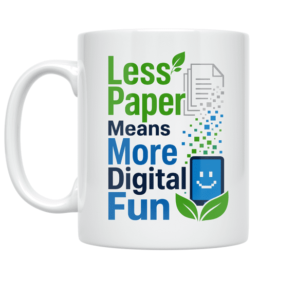 Less Paper Means More Digital Fun - Tech-Savvy Individual - 11 oz Ceramic Coffee Mug