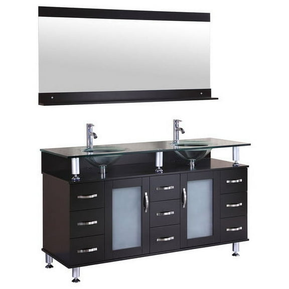 LessCare 60'' Double Glass Top Vanity Set with Mirror