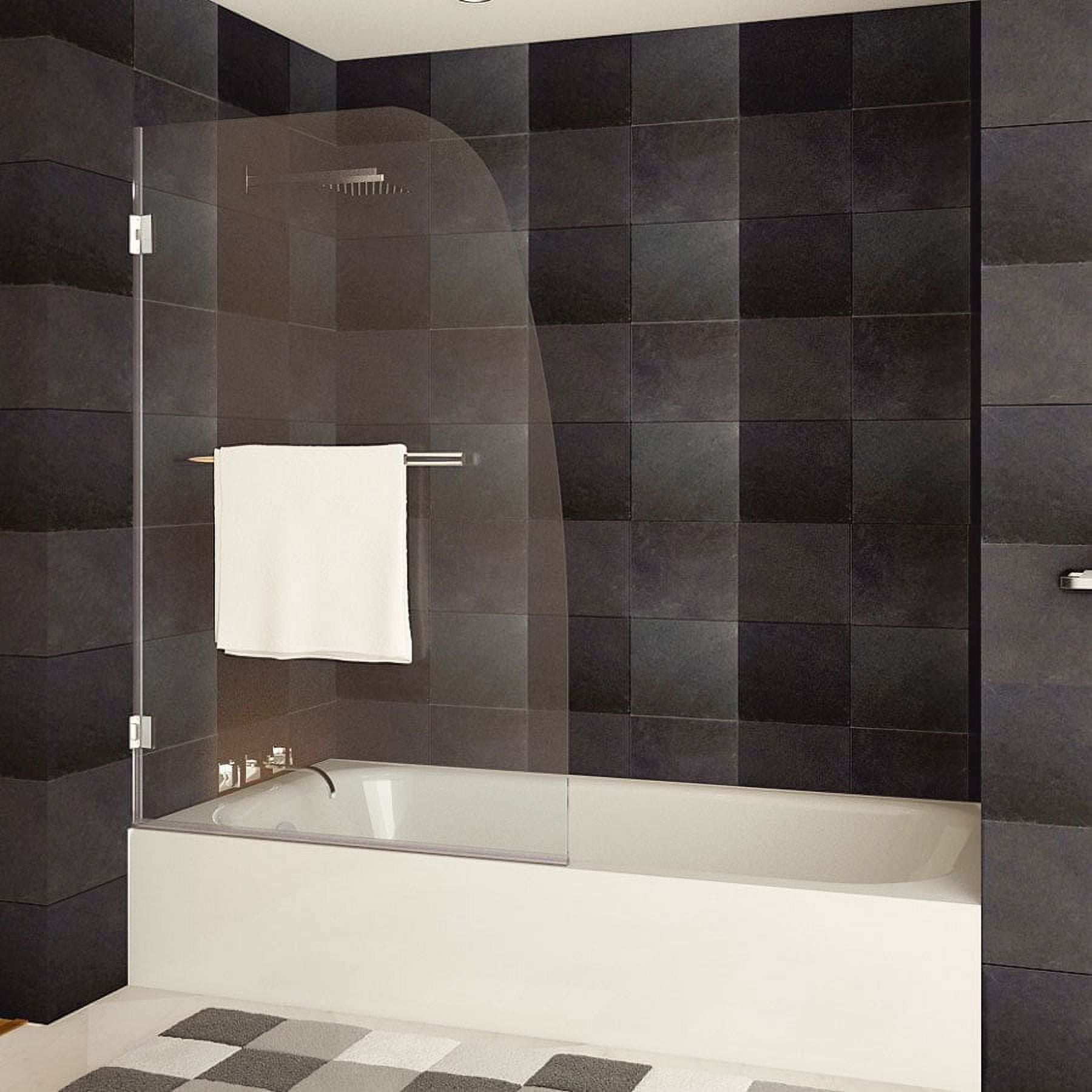 Clear Tempered Glass Frameless Swing-Out Bathtub Door with Chrome Hardware