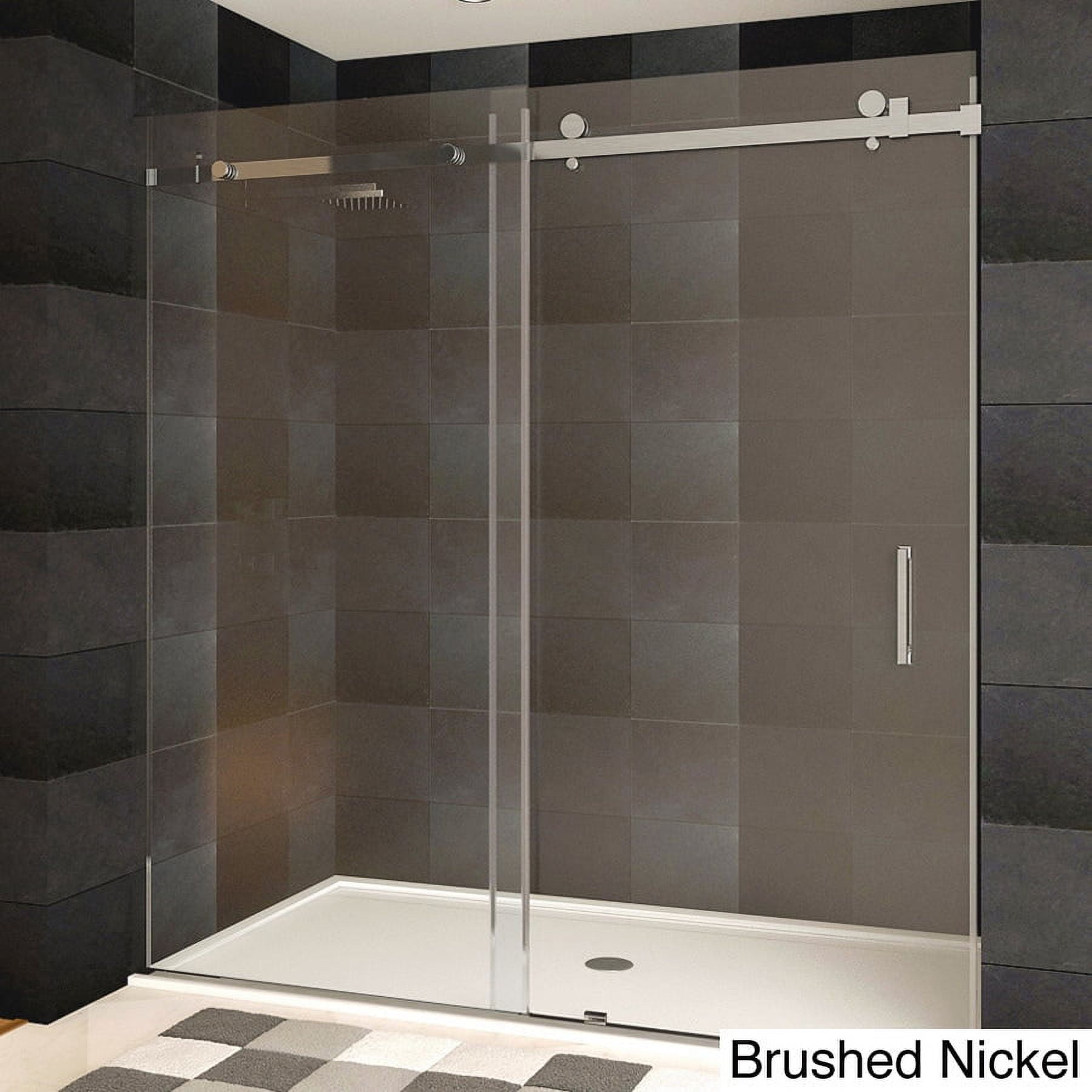 Brushed Nickel Semi-Frameless Sliding Shower Door with Clear Tempered Glass