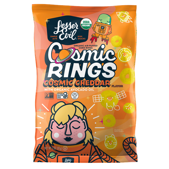 Lesser Evil Cosmic Cheddar Organic Air-Puffed Corn Rings