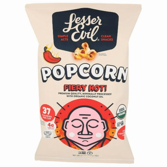 Lesser Evil Organic Fiery Hot Popcorn 4.6 oz - Pack of 2