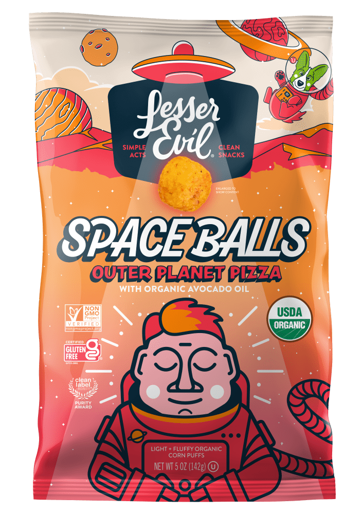 Lesser Evil Space Balls Planet Pizza Organic Puffed Corn Snacks
