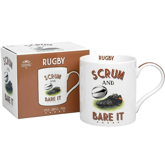 Lesser & Pavey Rugby Mug - Scrum & Bare It Novelty Sports Themed Fine China Tea Cup Coffee Mug Boxed