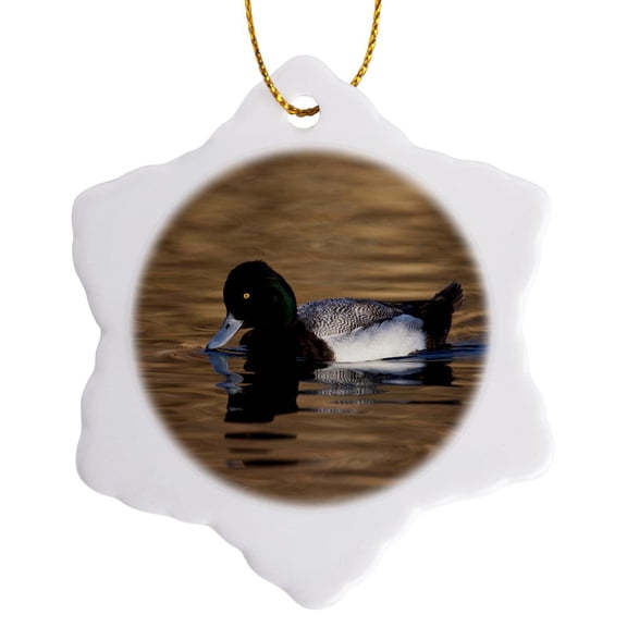 Lesser Scaup Male Duck In Dark Water, Texas, Usa - Us44 Ldi0968 - Larry Ditto, 3 inch Snowflake Porcelain Ornament