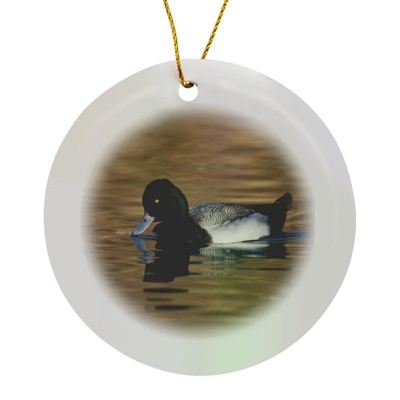 Lesser Scaup Male Duck In Dark Water, Texas, Usa - Us44 Ldi0968 - Larry Ditto, Circle Porcelain Ornament