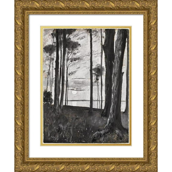 Lesser Ury 11x14 Gold Ornate Wood Frame and Double Matted Museum Art Print Titled - Lake by Moonlight (1890)