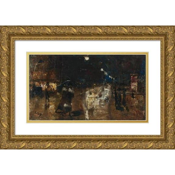 Lesser Ury 24x15 Gold Ornate Framed and Double Matted Museum Art Print Titled - Rainy Street