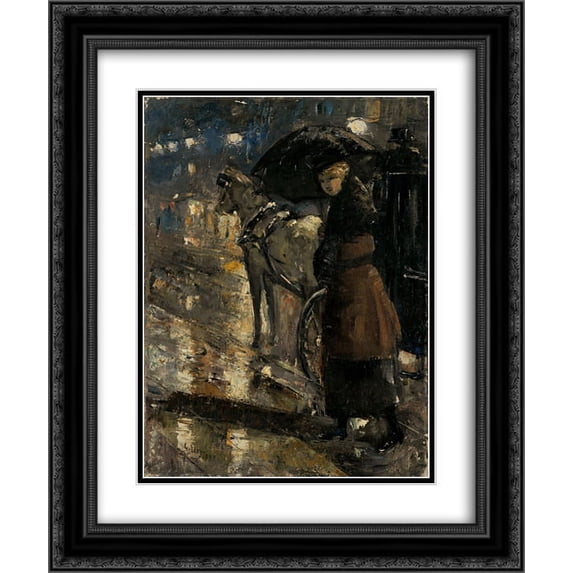 Lesser Ury 2x Matted 20x24 Black Ornate Framed Art Print 'Frau und Droschke'