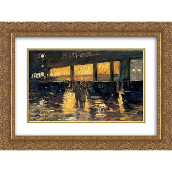 Lesser Ury 2x Matted 24x20 Gold Ornate Framed Art Print 'Vor dem Cafe (Berlin bei Nacht)'