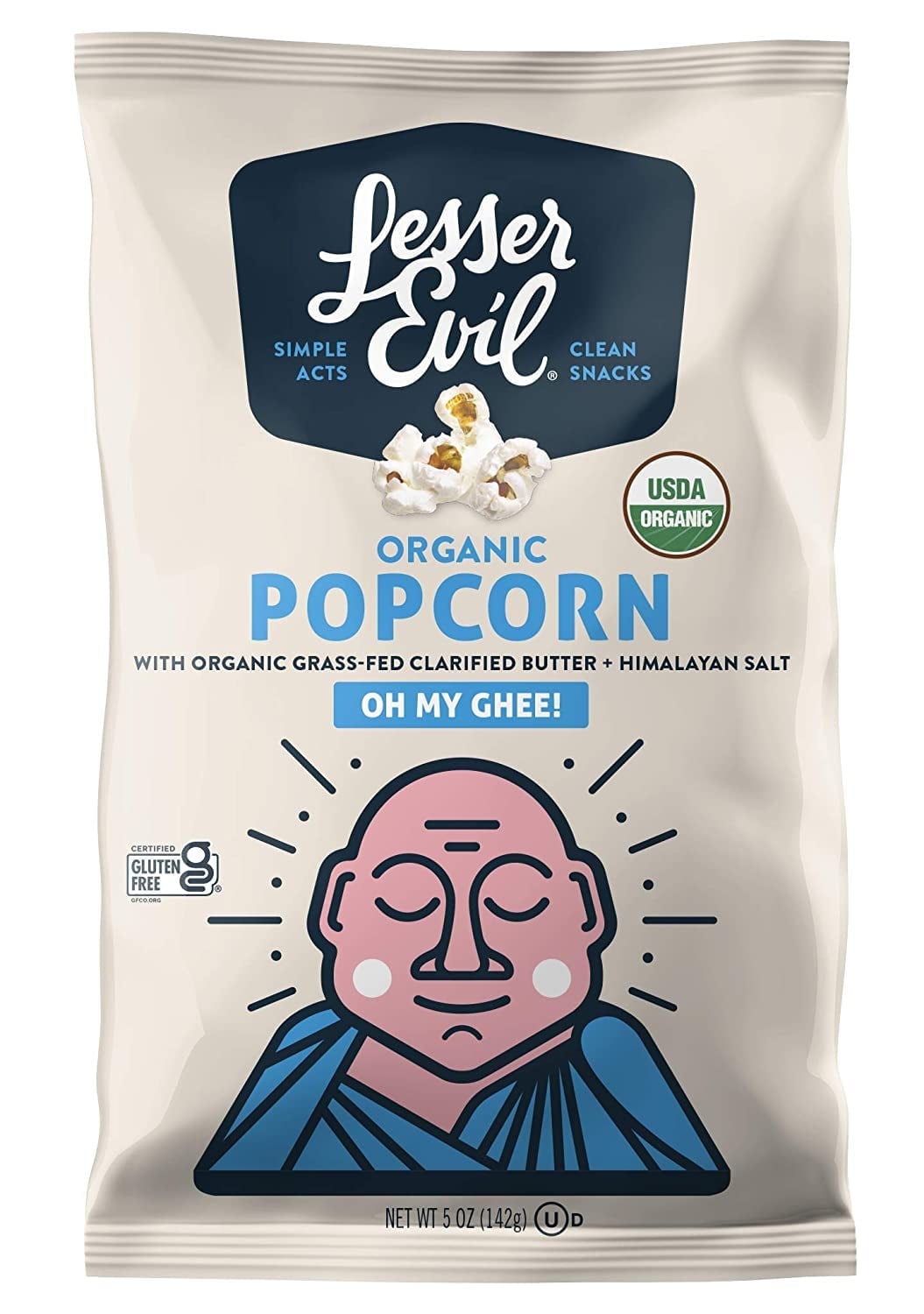 LesserEvil Buddha Bowl Organic Popcorn Gluten Free Oh My Ghee -- 4.6 oz Pack of 4