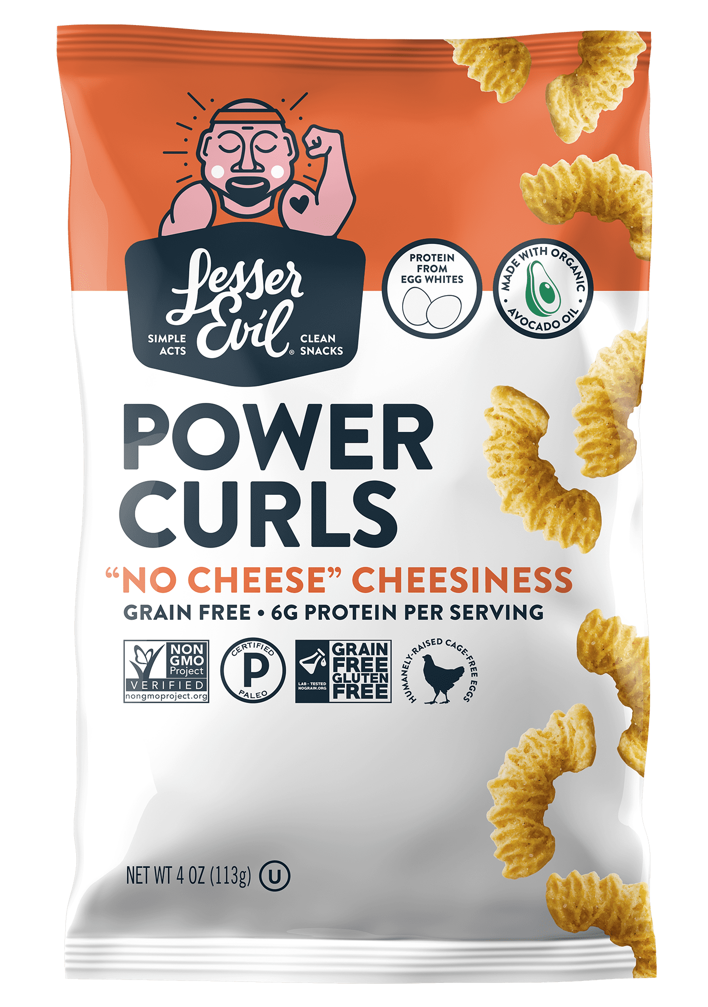 LesserEvil Gluten-Free Power Curls, "No Cheese" Cheesiness, 4 oz