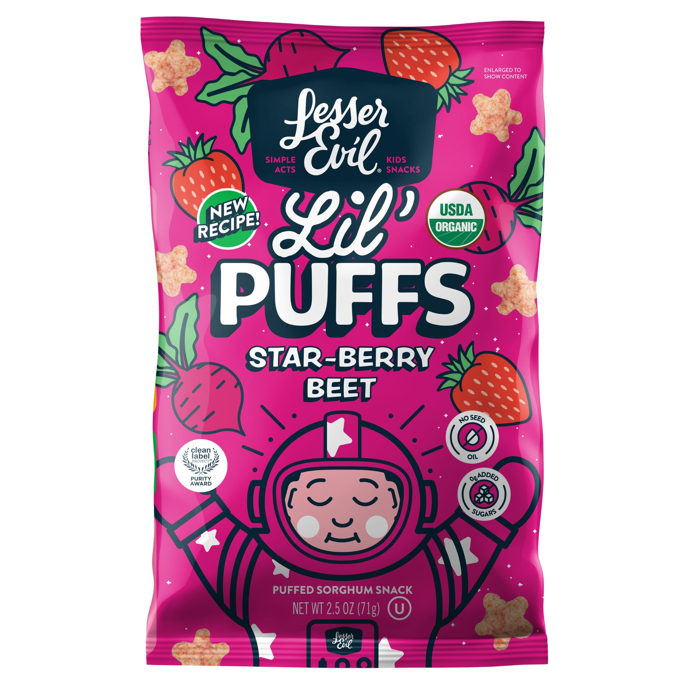 LesserEvil Lil' Puffs Organic Baby Snacks for Toddlers, Star-Berry Beet, 2.5 oz, 5 Count
