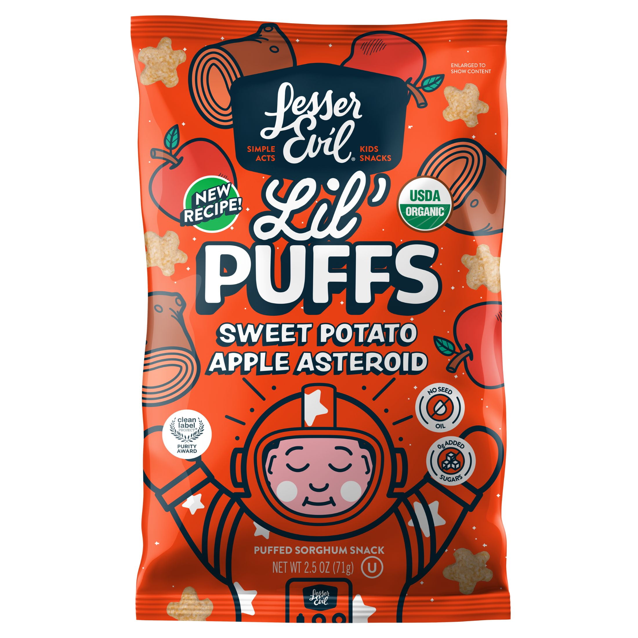 LesserEvil Lil' Puffs Organic Baby Snacks for Toddlers, Sweet Potato Apple Asteroid, 2.5 oz