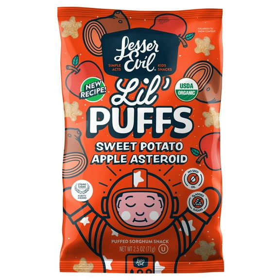 LesserEvil Lil' Puffs Organic Baby Snacks for Toddlers, Sweet Potato Apple Asteroid, 2.5 oz