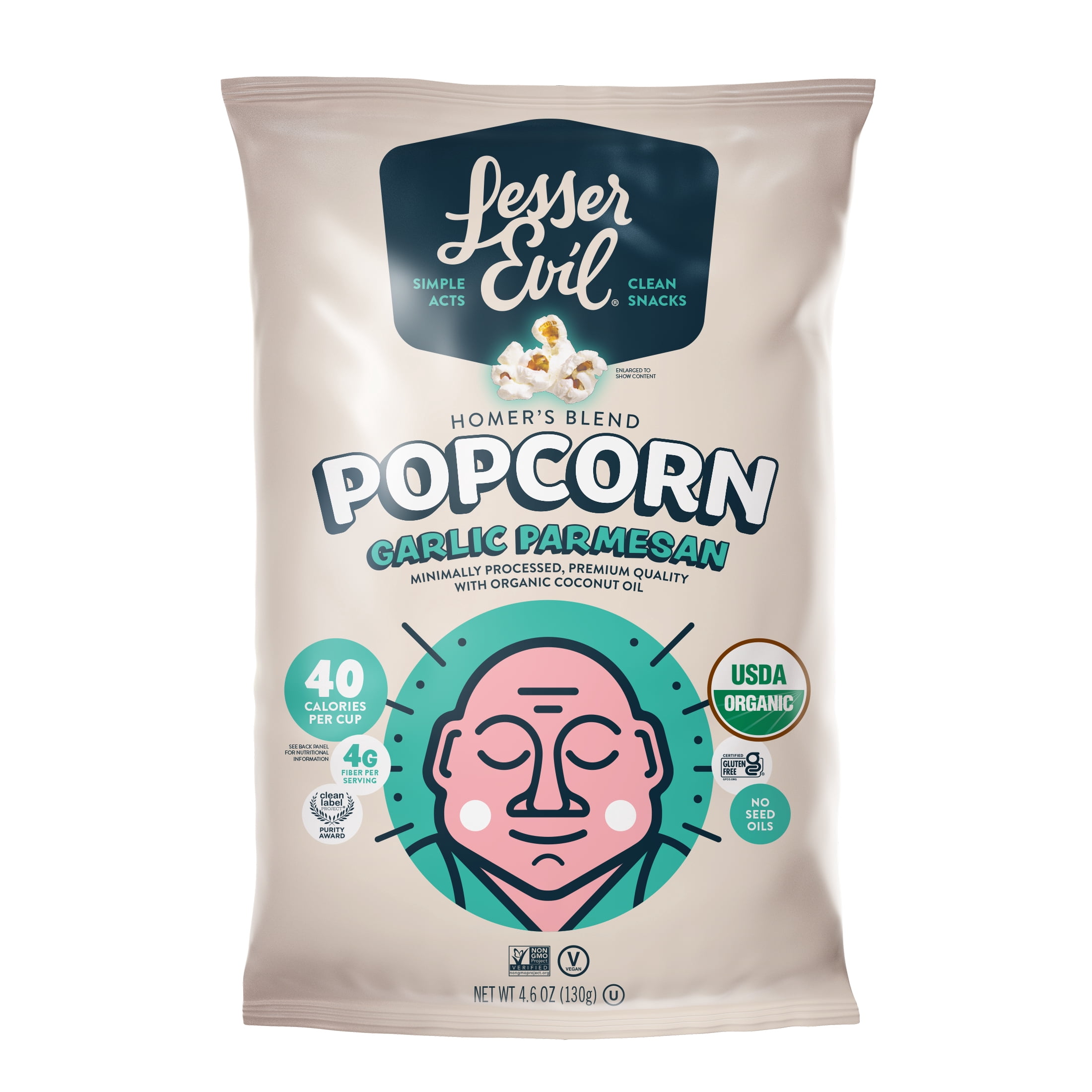LesserEvil Garlic Parmesan Organic Popcorn, Non-GMO, Allergen-Free, 4.6 oz
