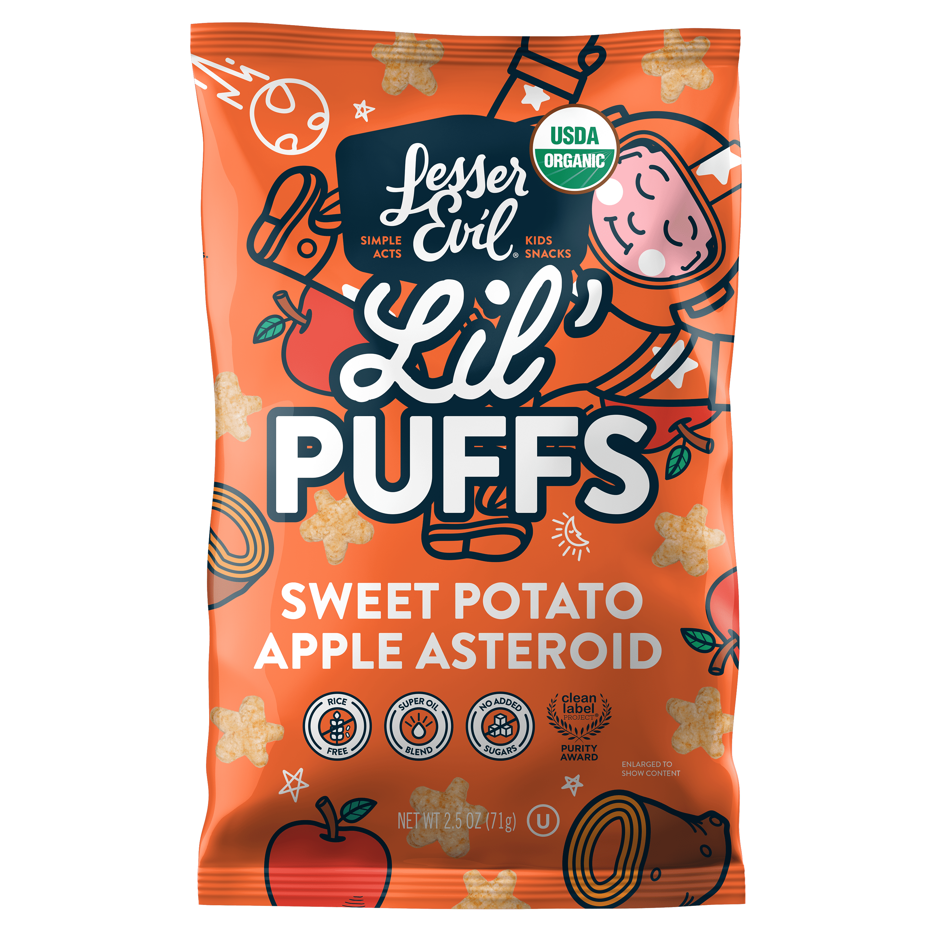 LesserEvil Organic Lil' Puffs Baby Snacks, Sweet Potato Apple, 2.5 oz