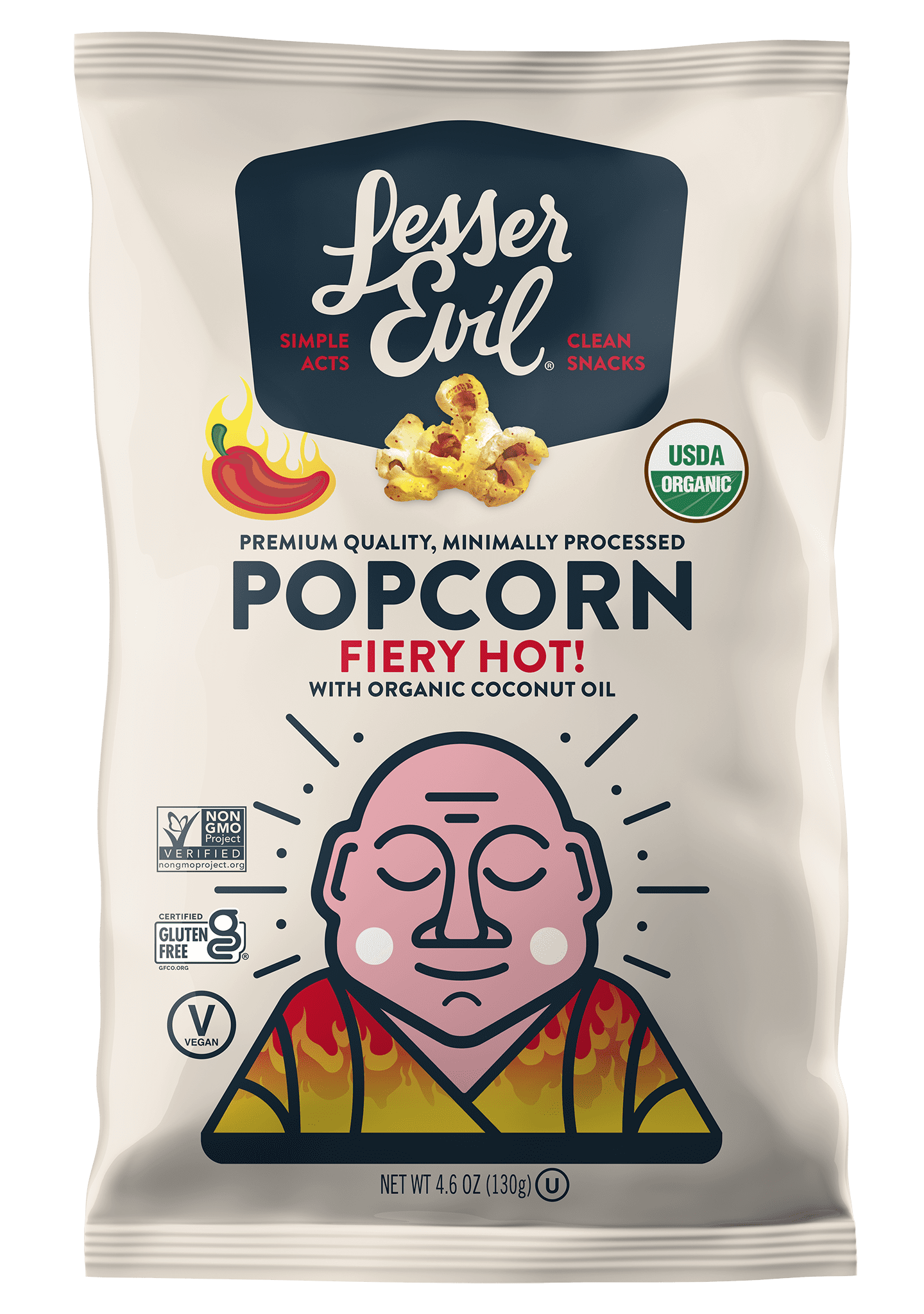 LesserEvil Organic Popcorn, Fiery Hot with Coconut Oil, 4.6 oz