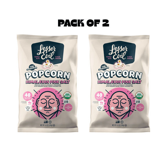 LesserEvil Organic Popcorn, Himalayan Pink, 4.6 oz,2 PACK