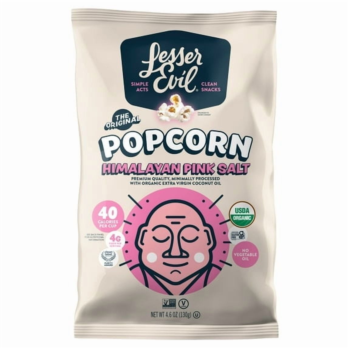 LesserEvil Organic Popcorn, Himalayan Pink, 4.6 oz pack of 2