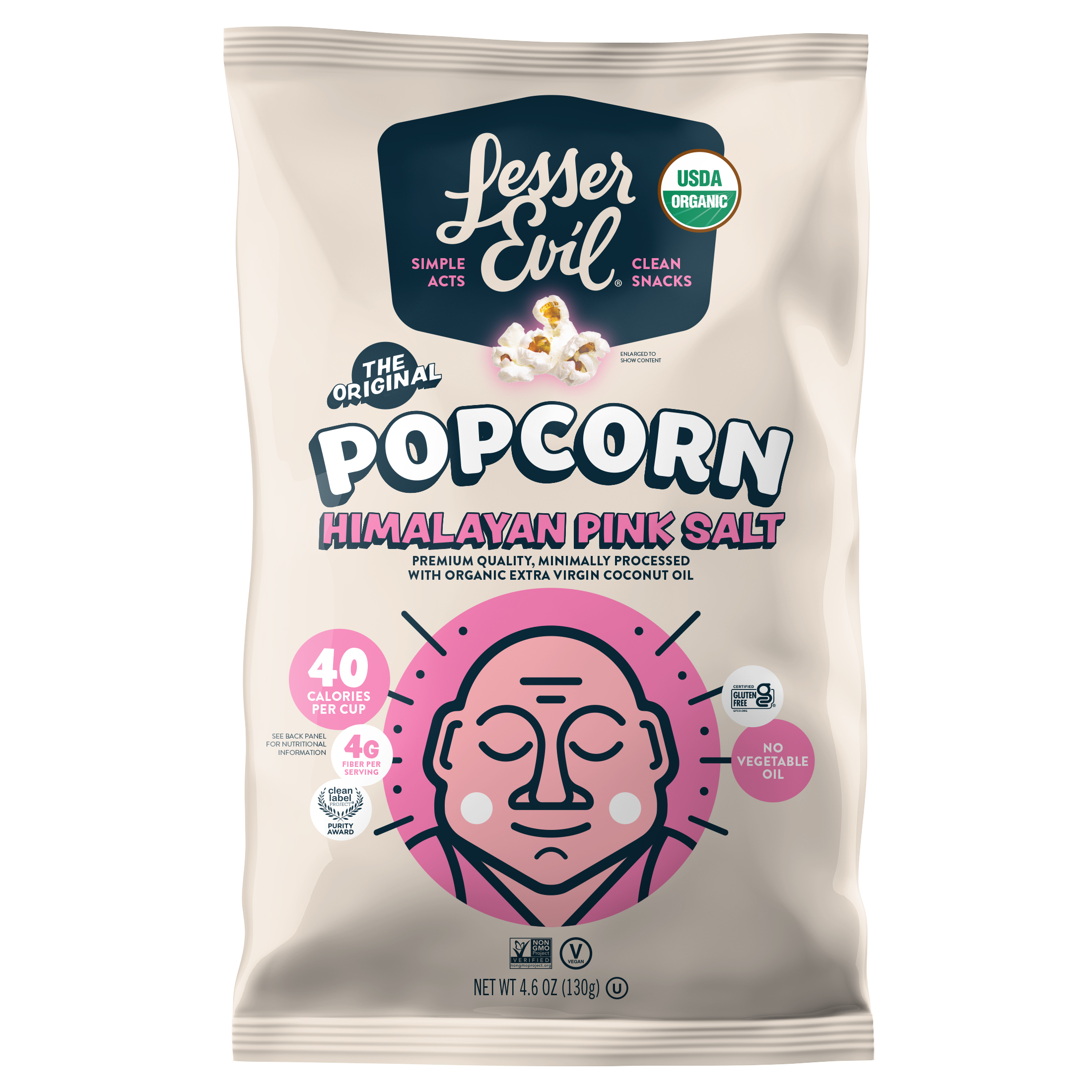 LesserEvil Organic Popcorn, Himalayan Pink, 4.6 oz - image 1 of 8