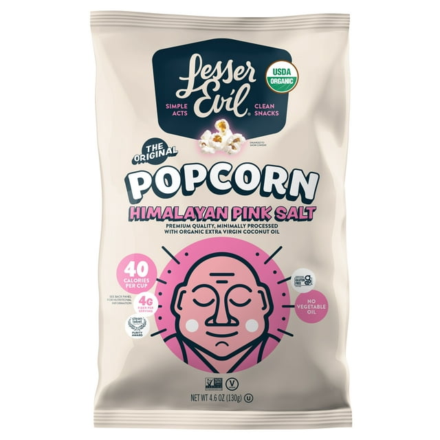 LesserEvil Organic Popcorn, Himalayan Pink, 4.6 oz