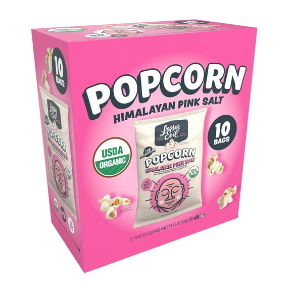 LesserEvil Organic Popcorn, Himalayan Pink, Gluten-Free .46 oz Bags, 10 Count