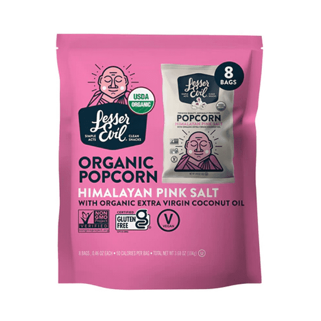 LesserEvil Organic Popcorn Himalayan Pink Salt 3.68 oz Pack of 3