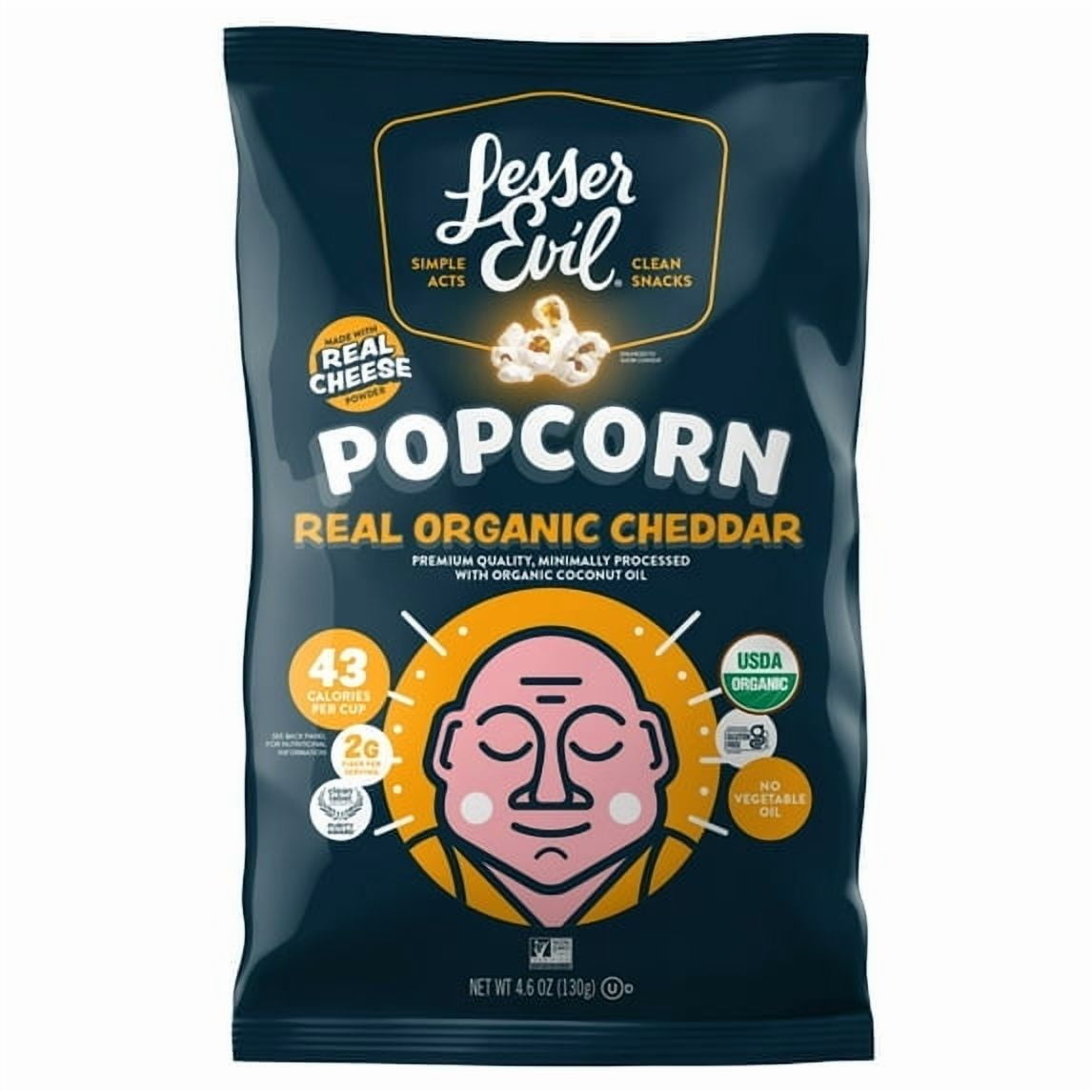 LesserEvil, Organic Popcorn, Non-GMO, Real Organic Cheddar - 4.6oz pack of 3