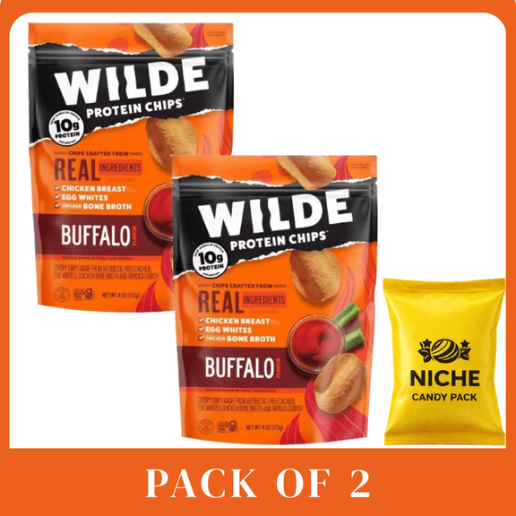 Wilde Protein Chips Buffalo Flavor, 4 oz Pack of 2-with candy pack