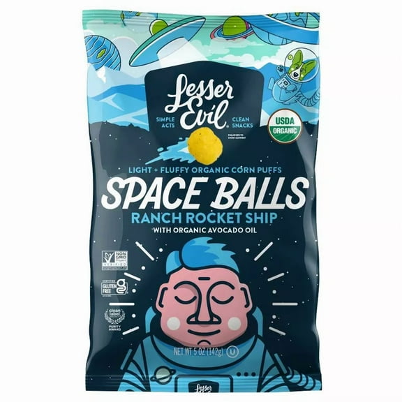 LesserEvil Organic Ranch Space Balls 5 oz (Pack of 2)